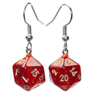 Náušnice - Hook Earrings Mini D20 Glitter Ruby