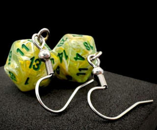 Náušnice - Hook Earrings Mini D20 Marble Green