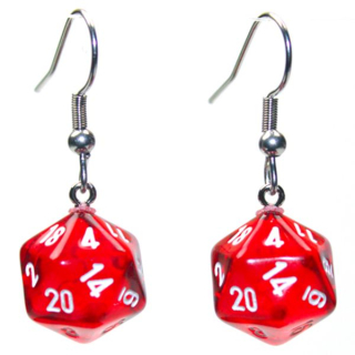 Náušnice - Hook Earrings Mini D20 Translucent Red