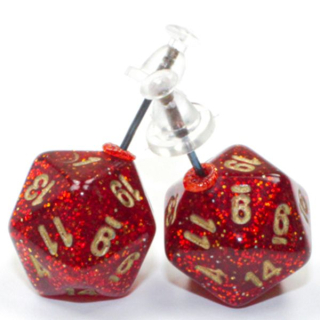 Náušnice - Stud Earrings Mini D20 Glitter Ruby