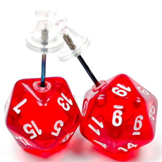 Náušnice - Stud Earrings Mini D20 Translucent Red