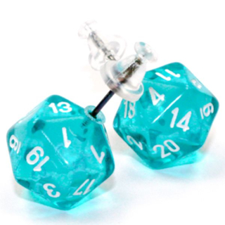 Náušnice - Stud Earrings Mini D20 Translucent Teal