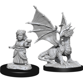 Dungeons & Dragons Nolzur's Marvelous Miniatures - Silver Dragon Wyrmling & Female Halfling 2-pack, 4 cm